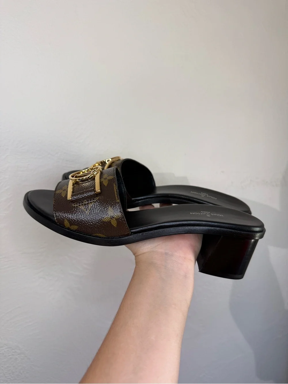 Louis Vuitton LV Frame Mule Cacao Monogram Heels Size 37